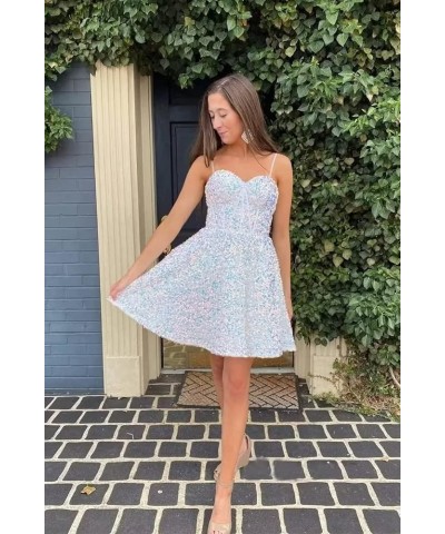 Sequin Homecoming Dresses Short for Teens Sparkly Spaghetti Strap Prom Dress Cocktail Party Gown Peacock $21.60 Dresses