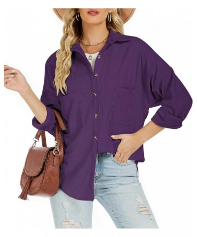 Plus Size Corduroy Jacket for Women Casual Long Sleeve Button Down Shacket Jacket 00 Purple $19.00 Jackets