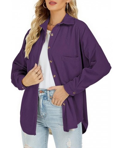 Plus Size Corduroy Jacket for Women Casual Long Sleeve Button Down Shacket Jacket 00 Purple $19.00 Jackets