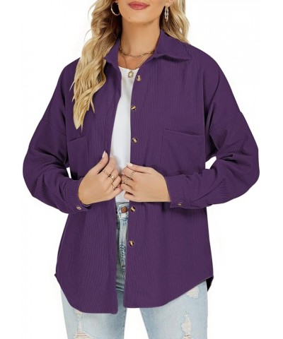 Plus Size Corduroy Jacket for Women Casual Long Sleeve Button Down Shacket Jacket 00 Purple $19.00 Jackets
