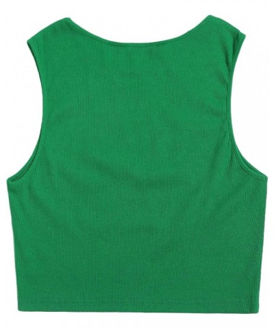 Women's Graphic Print Sleeveless Ribbed Cropped Tank Slim Fit Crop Top Green $9.51 Tanks