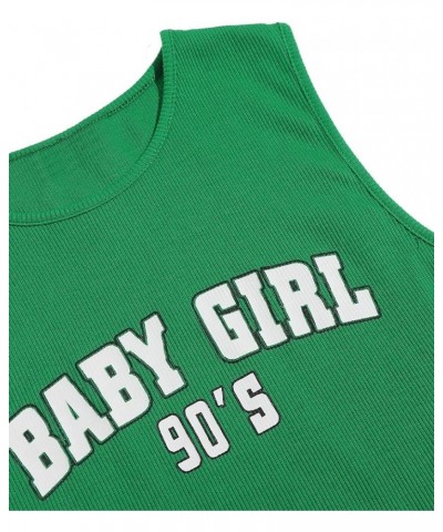 Women's Graphic Print Sleeveless Ribbed Cropped Tank Slim Fit Crop Top Green $9.51 Tanks