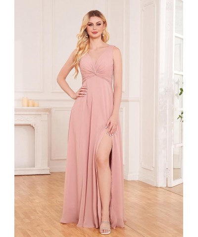 Twisted Chiffon Bridesmaid Dresses for Women with Slit V Neck A Line Formal Evening Prom Dress Side Pockets White $29.90 Dresses