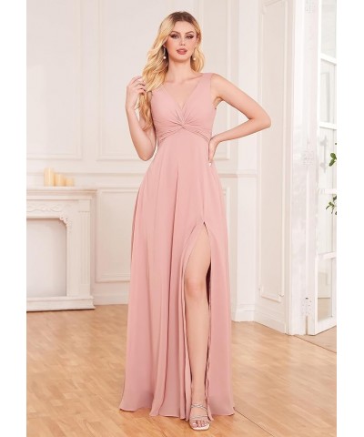 Twisted Chiffon Bridesmaid Dresses for Women with Slit V Neck A Line Formal Evening Prom Dress Side Pockets White $29.90 Dresses