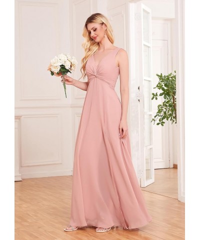 Twisted Chiffon Bridesmaid Dresses for Women with Slit V Neck A Line Formal Evening Prom Dress Side Pockets White $29.90 Dresses