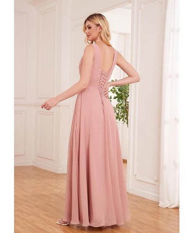 Twisted Chiffon Bridesmaid Dresses for Women with Slit V Neck A Line Formal Evening Prom Dress Side Pockets White $29.90 Dresses
