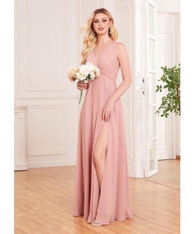 Twisted Chiffon Bridesmaid Dresses for Women with Slit V Neck A Line Formal Evening Prom Dress Side Pockets White $29.90 Dresses