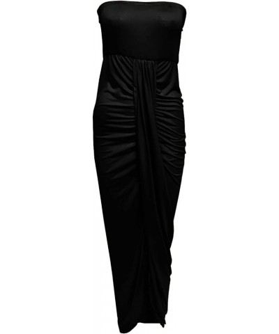 Tube Top Bodycon Long Dress for Women Sexy Elegant Tummy Control Ruched Solid Split Maxi Dress Party Evening Gowns Black 4 $9...