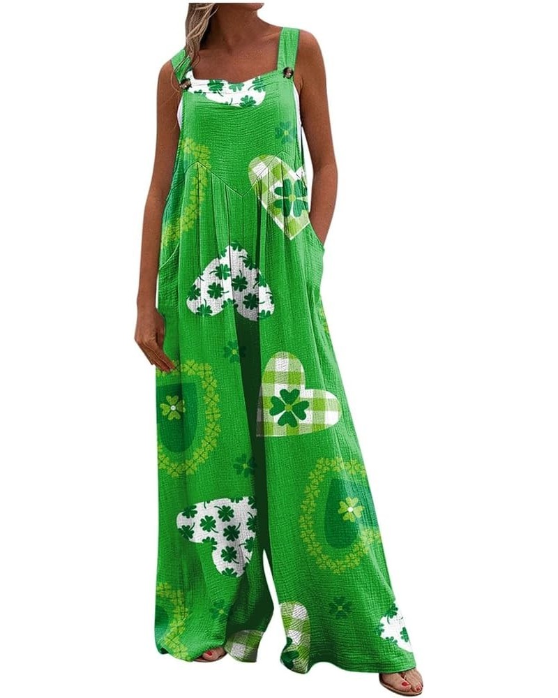 St. Patrick's Jumpsuit Women's Back Casual Shamrock Printed Loose Fashion 2024 Women's Jumpsuit 02-mint Green $12.89 Pants