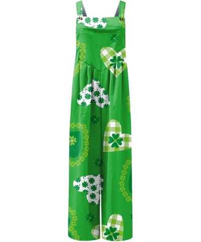 St. Patrick's Jumpsuit Women's Back Casual Shamrock Printed Loose Fashion 2024 Women's Jumpsuit 02-mint Green $12.89 Pants