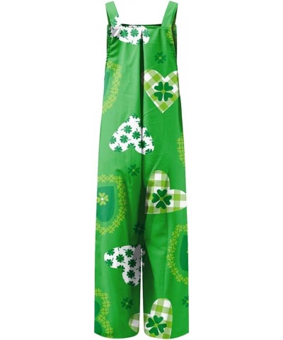 St. Patrick's Jumpsuit Women's Back Casual Shamrock Printed Loose Fashion 2024 Women's Jumpsuit 02-mint Green $12.89 Pants