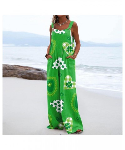 St. Patrick's Jumpsuit Women's Back Casual Shamrock Printed Loose Fashion 2024 Women's Jumpsuit 02-mint Green $12.89 Pants