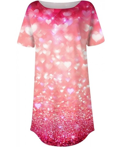Short Sleeve Tunic Tops for Women,Trendy Crew Neck Glitter Tops Casual Sequin Print Loose Womens Summer Tops Y-hot Pink $11.9...