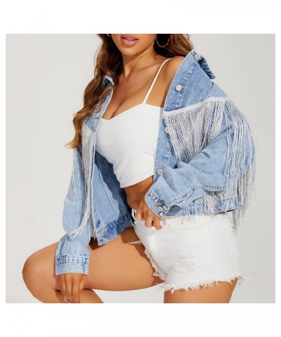 Denim Jacket for Women Fringe Trucker Jean Jackets Distressed Western Cowgirl Shacket Jackets Tassel Novelty Clothes A Blue $...
