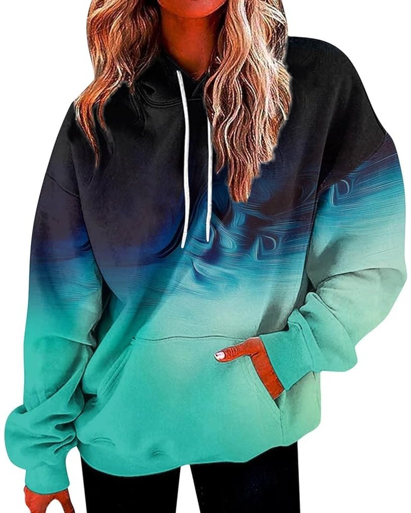 Womens Long Sleeve Tops Drawstring Pullover Tops Fall Tie Dye Light Weight Hoodies Loose Fit Business Casual Clothes F206-dar...
