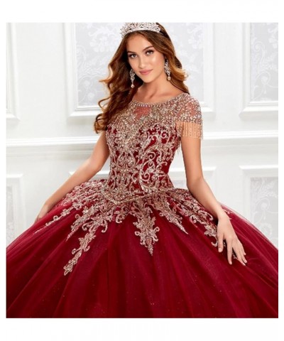 Women's Embroidery Princess Quinceanera Dresses with Wrap Lace Floral Applique Beads Ball Gown Sweet 16 Dresses Fuchsin $90.8...