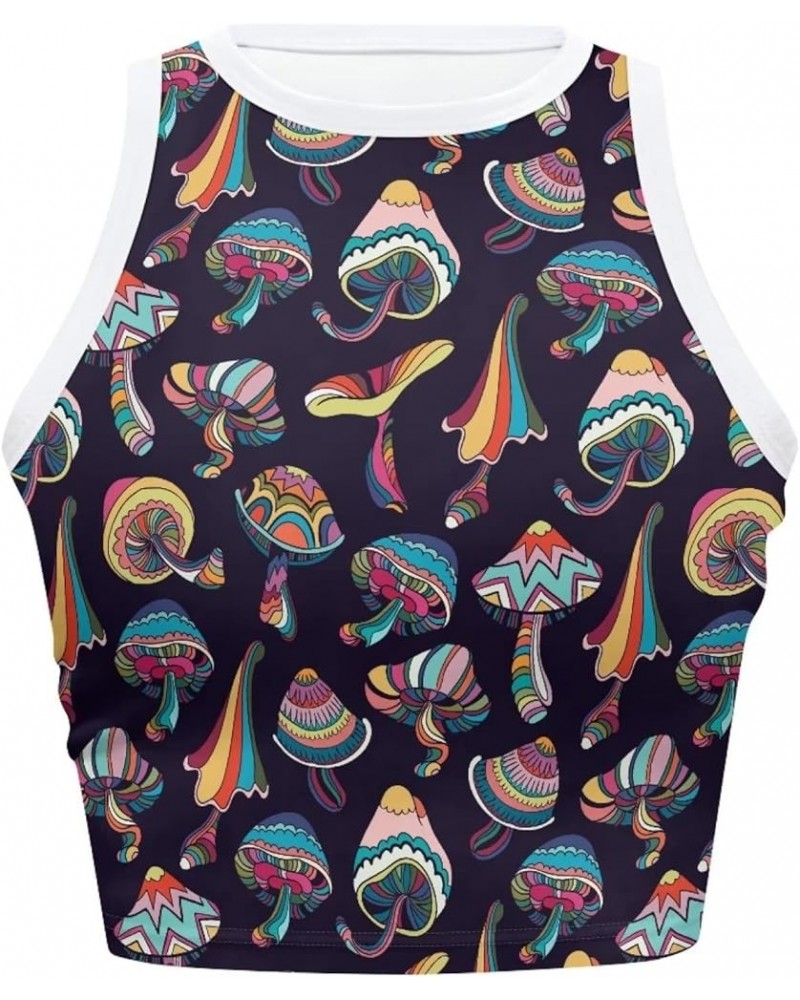 Crop Tops for Women Tank Tops Basic Style Sleeveless Racerback Halter Neck Fitted Tops Purple Psychedelic Mushroom $10.43 Tops