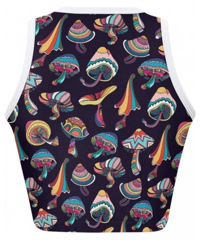 Crop Tops for Women Tank Tops Basic Style Sleeveless Racerback Halter Neck Fitted Tops Purple Psychedelic Mushroom $10.43 Tops