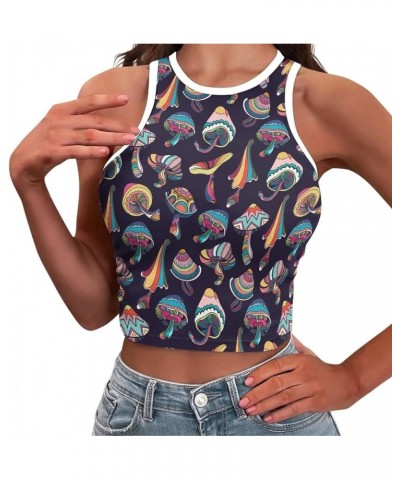 Crop Tops for Women Tank Tops Basic Style Sleeveless Racerback Halter Neck Fitted Tops Purple Psychedelic Mushroom $10.43 Tops