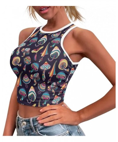 Crop Tops for Women Tank Tops Basic Style Sleeveless Racerback Halter Neck Fitted Tops Purple Psychedelic Mushroom $10.43 Tops