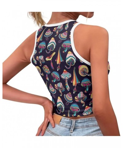 Crop Tops for Women Tank Tops Basic Style Sleeveless Racerback Halter Neck Fitted Tops Purple Psychedelic Mushroom $10.43 Tops
