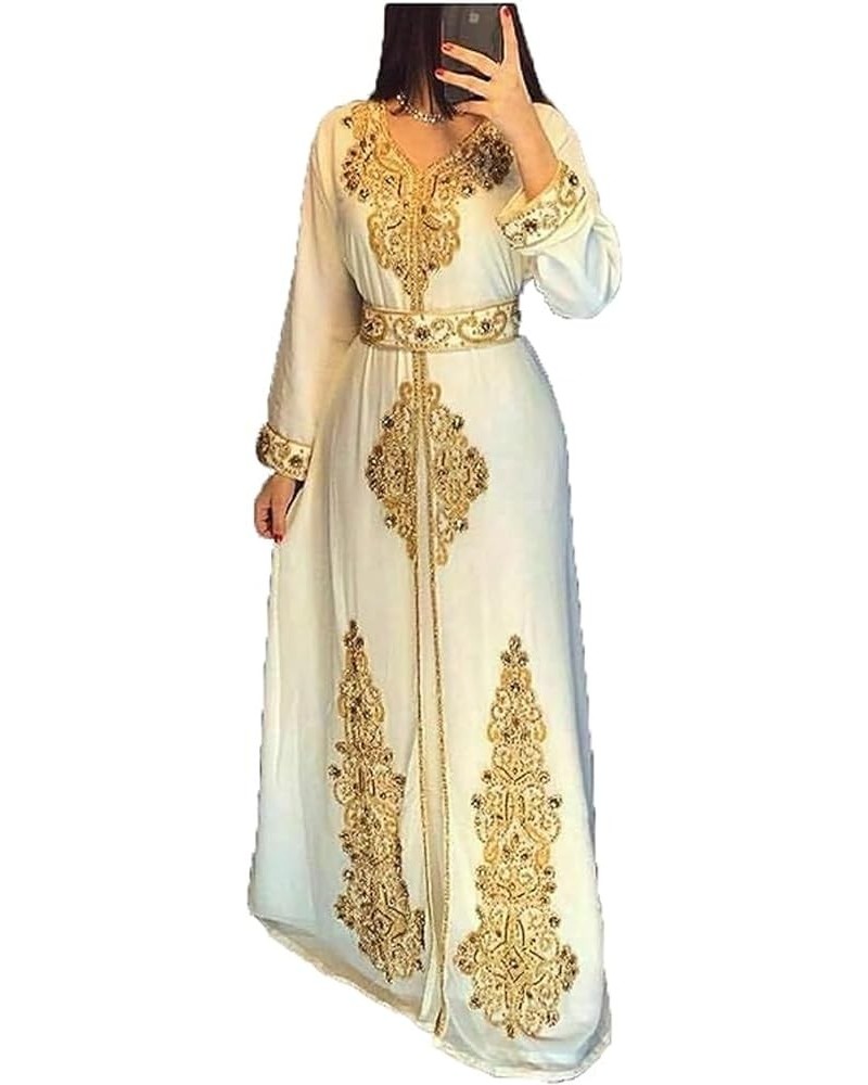 Moroccan White Dubai Kaftans Abaya Dress Very Fancy Long Modern Farasha Gown Islamic Dress by ZARI Works White $35.70 Dresses