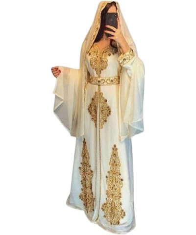 Moroccan White Dubai Kaftans Abaya Dress Very Fancy Long Modern Farasha Gown Islamic Dress by ZARI Works White $35.70 Dresses