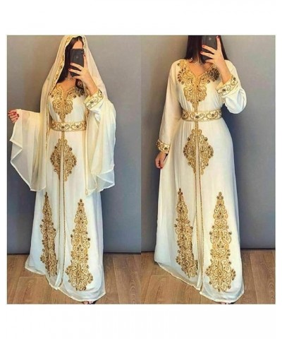 Moroccan White Dubai Kaftans Abaya Dress Very Fancy Long Modern Farasha Gown Islamic Dress by ZARI Works White $35.70 Dresses