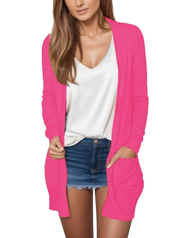 Long Sleeve Cardigan for Women Fall Open Front Cardigans Pockets Casual Lightweight Knit Sweaters Coat 1-hot Pink $6.04 Sweaters