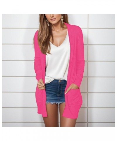 Long Sleeve Cardigan for Women Fall Open Front Cardigans Pockets Casual Lightweight Knit Sweaters Coat 1-hot Pink $6.04 Sweaters