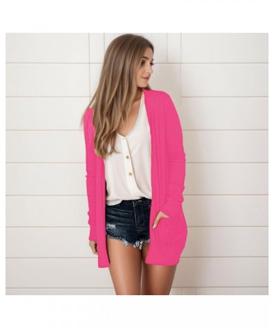 Long Sleeve Cardigan for Women Fall Open Front Cardigans Pockets Casual Lightweight Knit Sweaters Coat 1-hot Pink $6.04 Sweaters