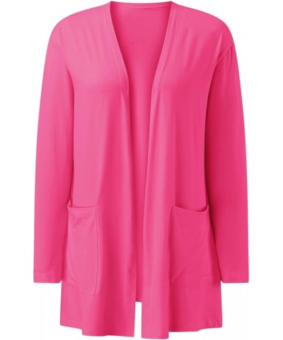 Long Sleeve Cardigan for Women Fall Open Front Cardigans Pockets Casual Lightweight Knit Sweaters Coat 1-hot Pink $6.04 Sweaters