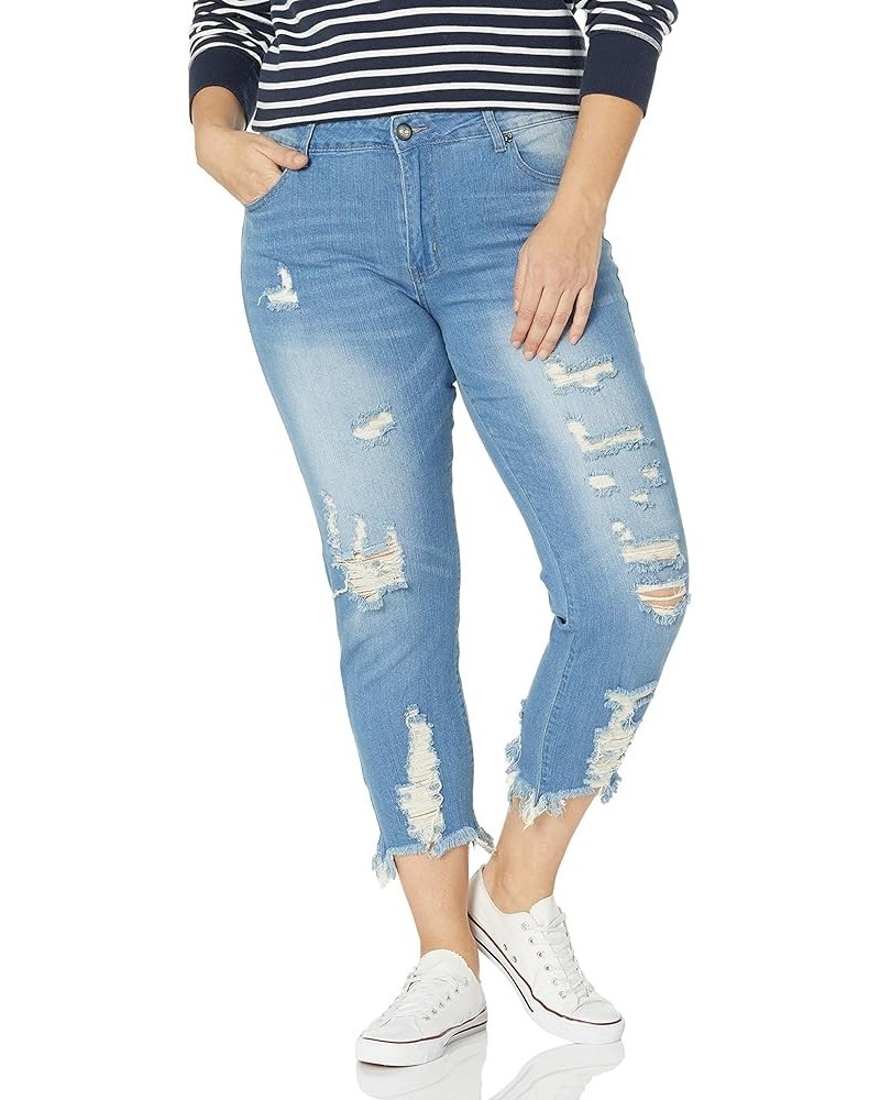 Women's Plus Size Ripped Distressed Torn Hem Light Blue Medium Blue $17.85 Jeans
