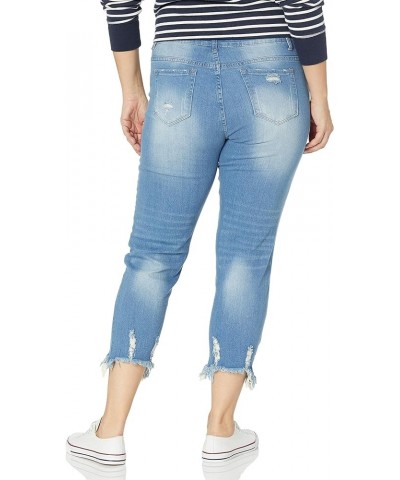 Women's Plus Size Ripped Distressed Torn Hem Light Blue Medium Blue $17.85 Jeans