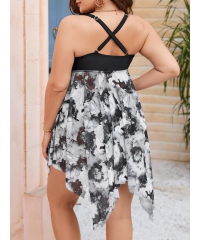 Women's Plus Size Tankini Swimsuit Plant Print Two Piece Bathing Suit Black Tie Dye $18.04 Swimsuits