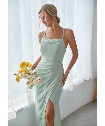 Tulle Bridesmaid Dresses for Women with Slit Spaghetti Strap Formal Evening Gown Pleated A Line Maxi Dress Green $29.00 Dresses