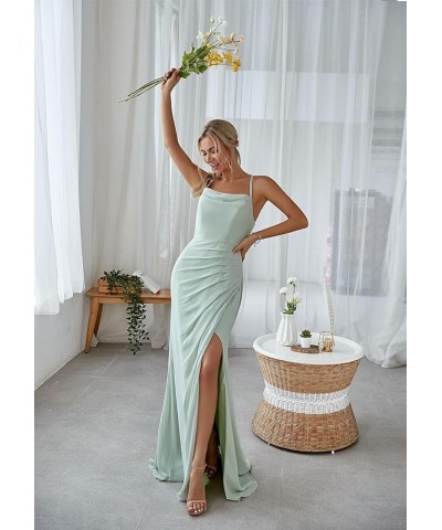 Tulle Bridesmaid Dresses for Women with Slit Spaghetti Strap Formal Evening Gown Pleated A Line Maxi Dress Green $29.00 Dresses