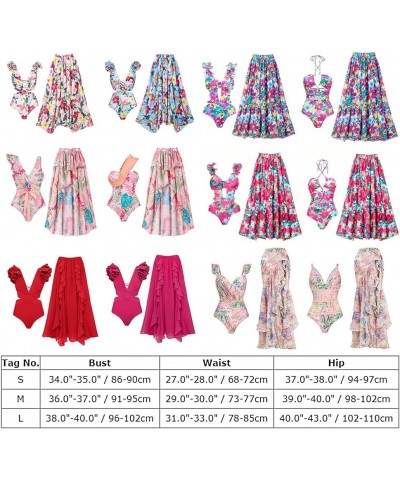 Women's One Piece Swimsuit with Beach Cover up Wrap Skirt Sarong Retro Floral Print Bikini Set Two Piece Bathing Suit Dark Pi...