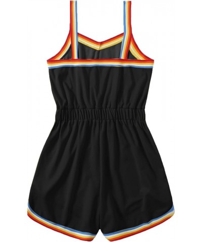Women Plus Size Romper Rainbow Striped Elastic Waist Sport Playsuit Black $15.59 Jumpsuits