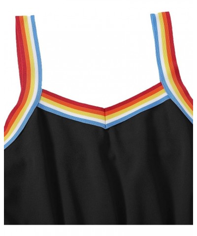 Women Plus Size Romper Rainbow Striped Elastic Waist Sport Playsuit Black $15.59 Jumpsuits