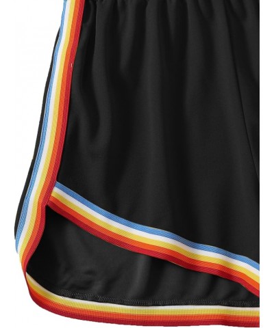 Women Plus Size Romper Rainbow Striped Elastic Waist Sport Playsuit Black $15.59 Jumpsuits