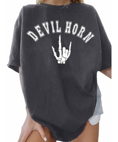 Women's Casual Crewneck Short Sleeve Oversized T Shirt Rainbow Graphic Tees Devil Gery $13.24 T-Shirts