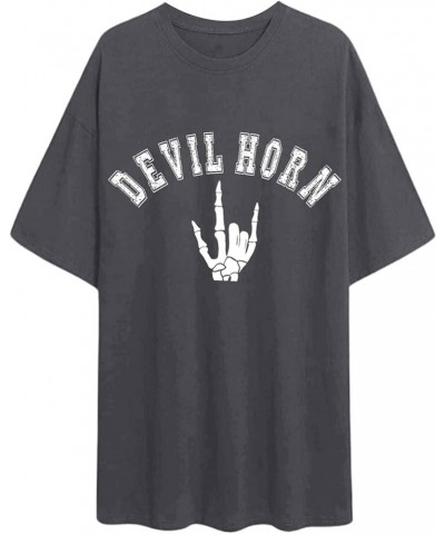 Women's Casual Crewneck Short Sleeve Oversized T Shirt Rainbow Graphic Tees Devil Gery $13.24 T-Shirts