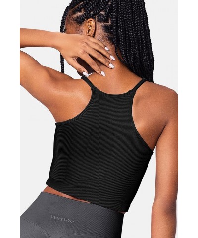 Workout Crop Tank Tops for Women Sleeveless Spaghetti Strap Ribbed Camisole Tops Seamless Racerback Bra for Yoga 3 Pack-black...