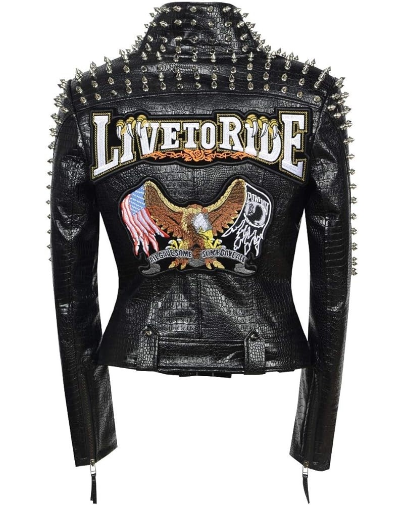 Women's Punk Studded Rivet Faux Leather Motorcycle Short Jacket Pattern 8 $35.70 Coats