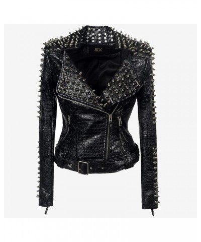Women's Punk Studded Rivet Faux Leather Motorcycle Short Jacket Pattern 8 $35.70 Coats
