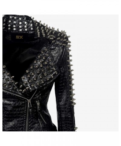 Women's Punk Studded Rivet Faux Leather Motorcycle Short Jacket Pattern 8 $35.70 Coats