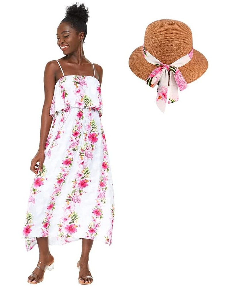 Women's Hawaiian Maxi Ruffle Luau Dress Hibiscus Floral Sunset Red + Hat $24.30 Dresses