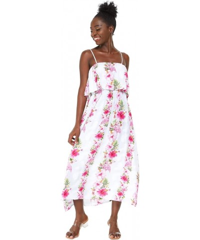 Women's Hawaiian Maxi Ruffle Luau Dress Hibiscus Floral Sunset Red + Hat $24.30 Dresses