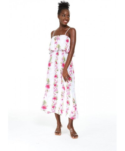 Women's Hawaiian Maxi Ruffle Luau Dress Hibiscus Floral Sunset Red + Hat $24.30 Dresses